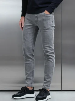 Slim Fit Denim Jeans - Solid Grey