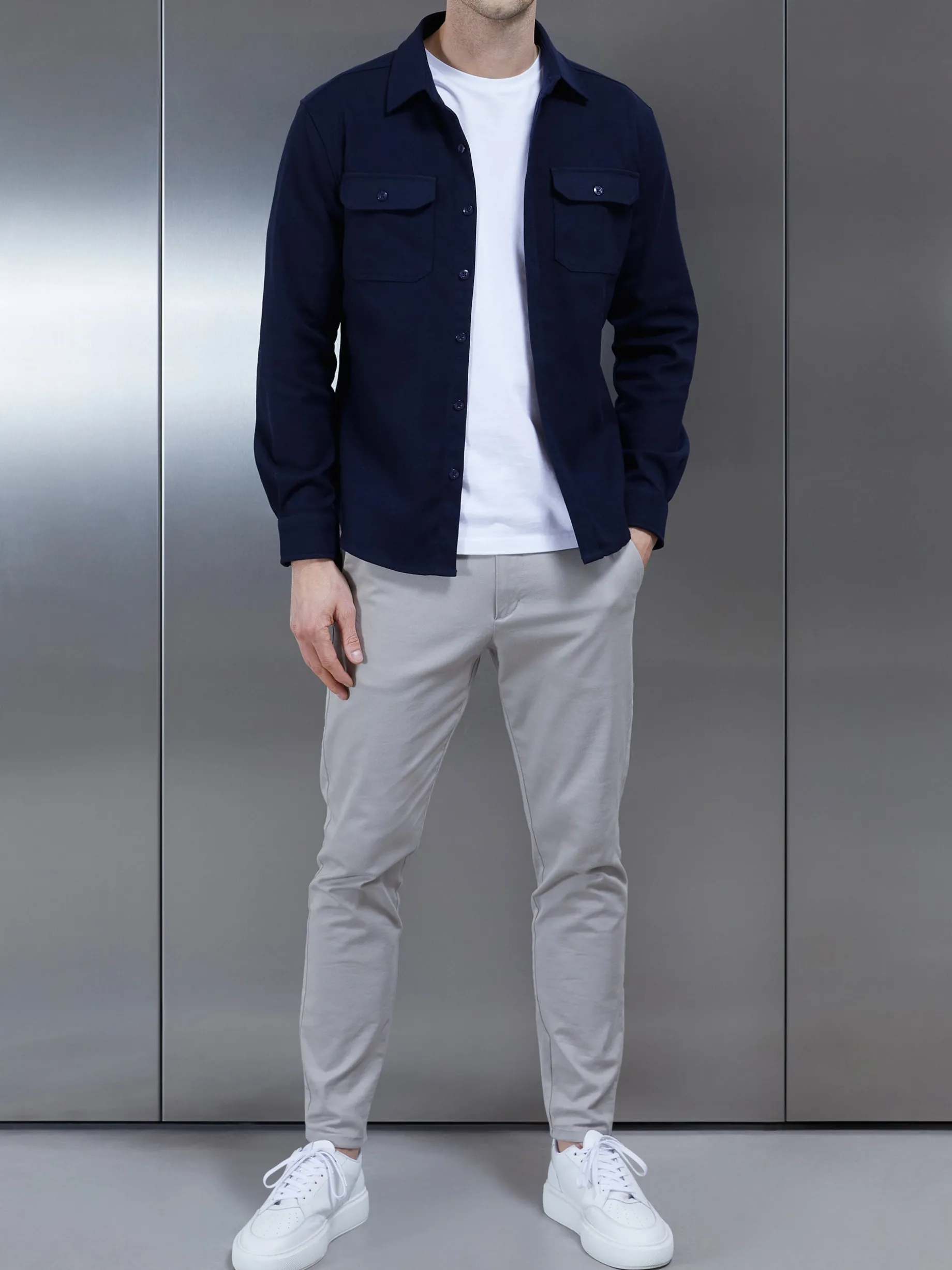 Smart Textured Overshirt - Navy