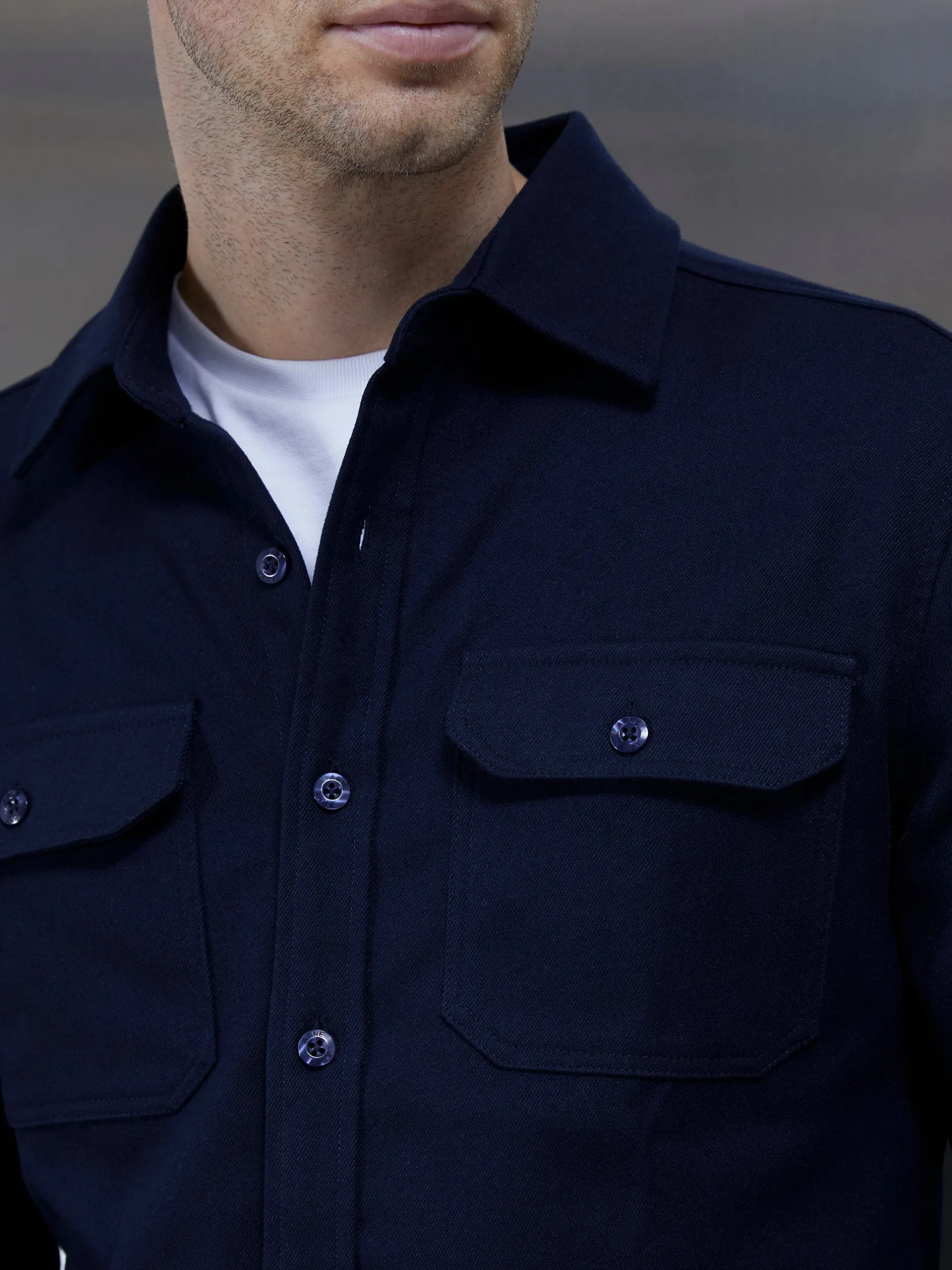Smart Textured Overshirt - Navy