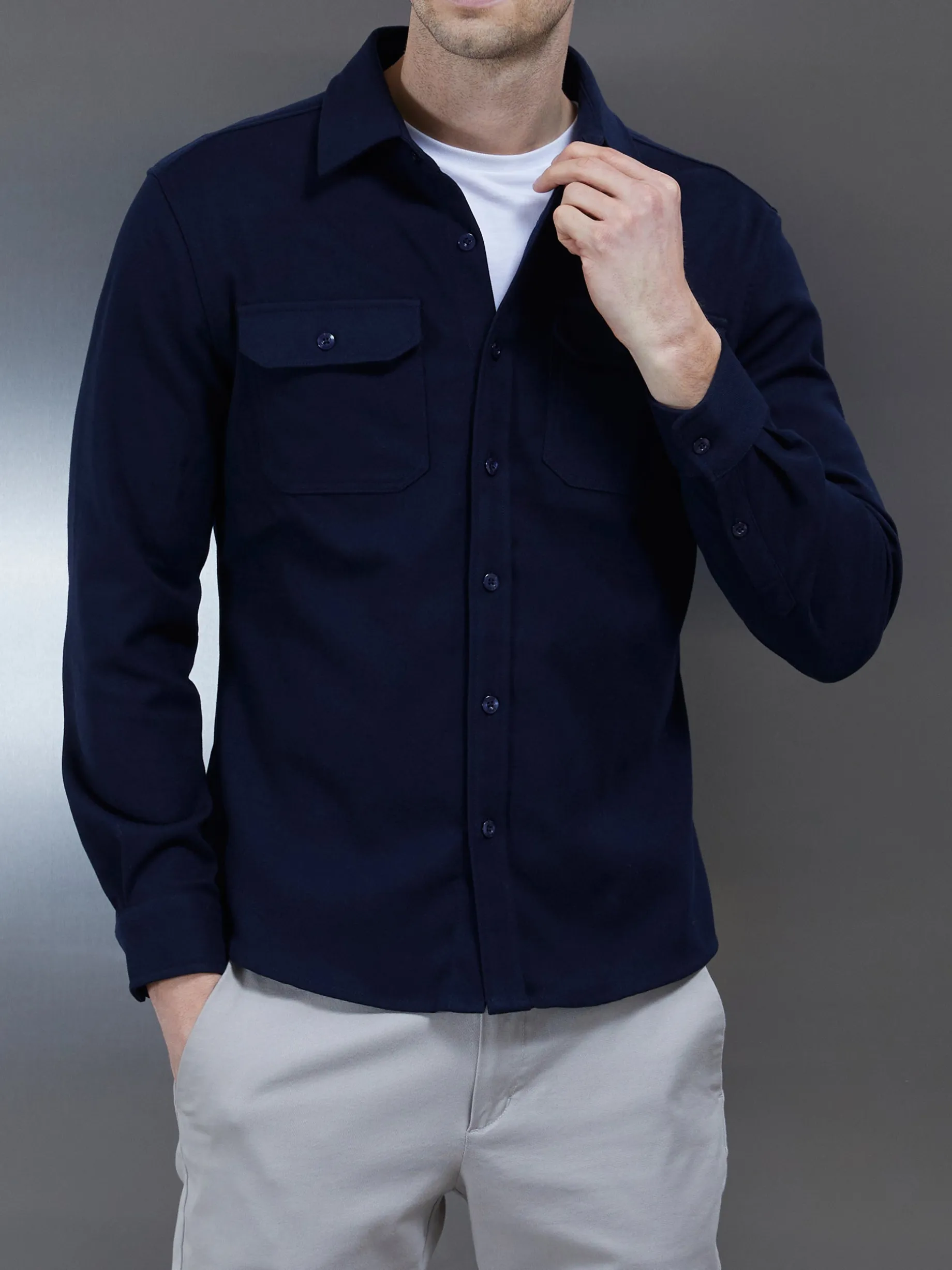 Smart Textured Overshirt - Navy