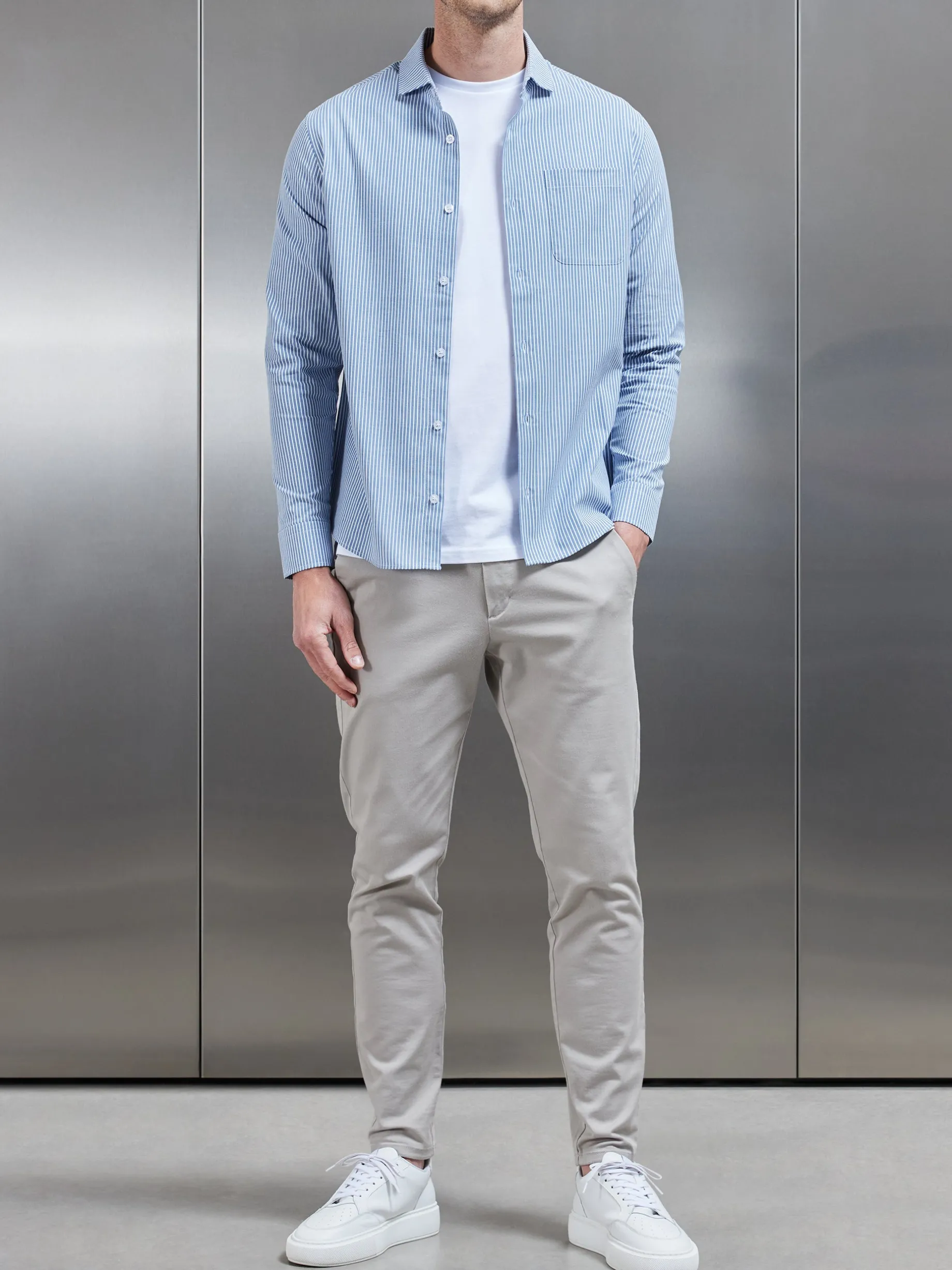 Stripe Long Sleeve Cutaway Collar Shirt - Blue