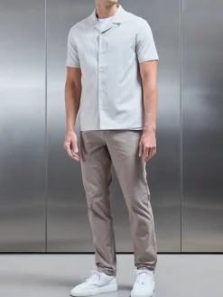 Stripe Short Sleeve Revere Collar Shirt - Stone