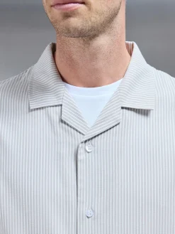 Stripe Short Sleeve Revere Collar Shirt - Stone