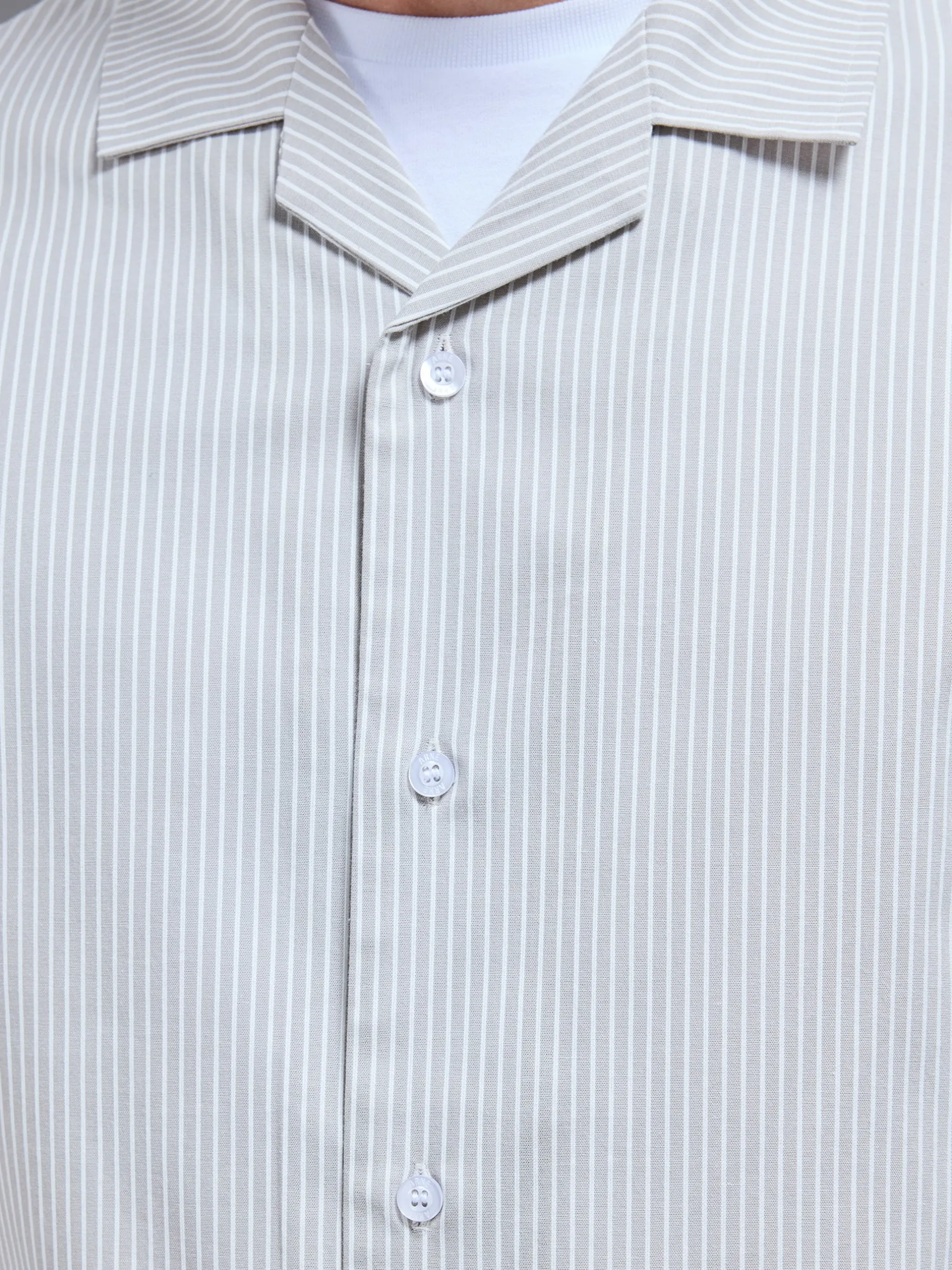 Stripe Short Sleeve Revere Collar Shirt - Stone