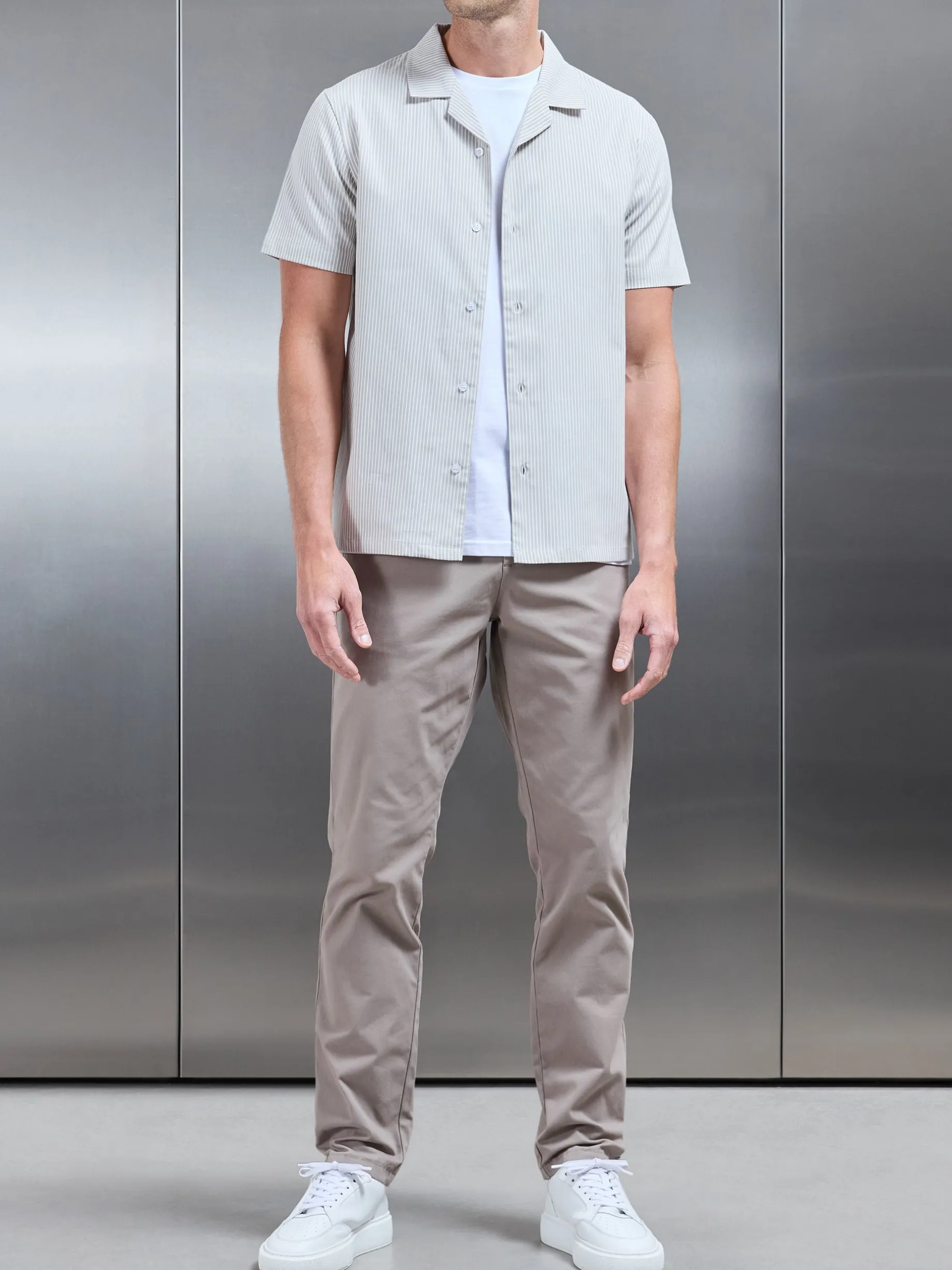 Stripe Short Sleeve Revere Collar Shirt - Stone
