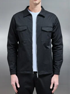 Tailored Cotton Cargo Jacket - Black