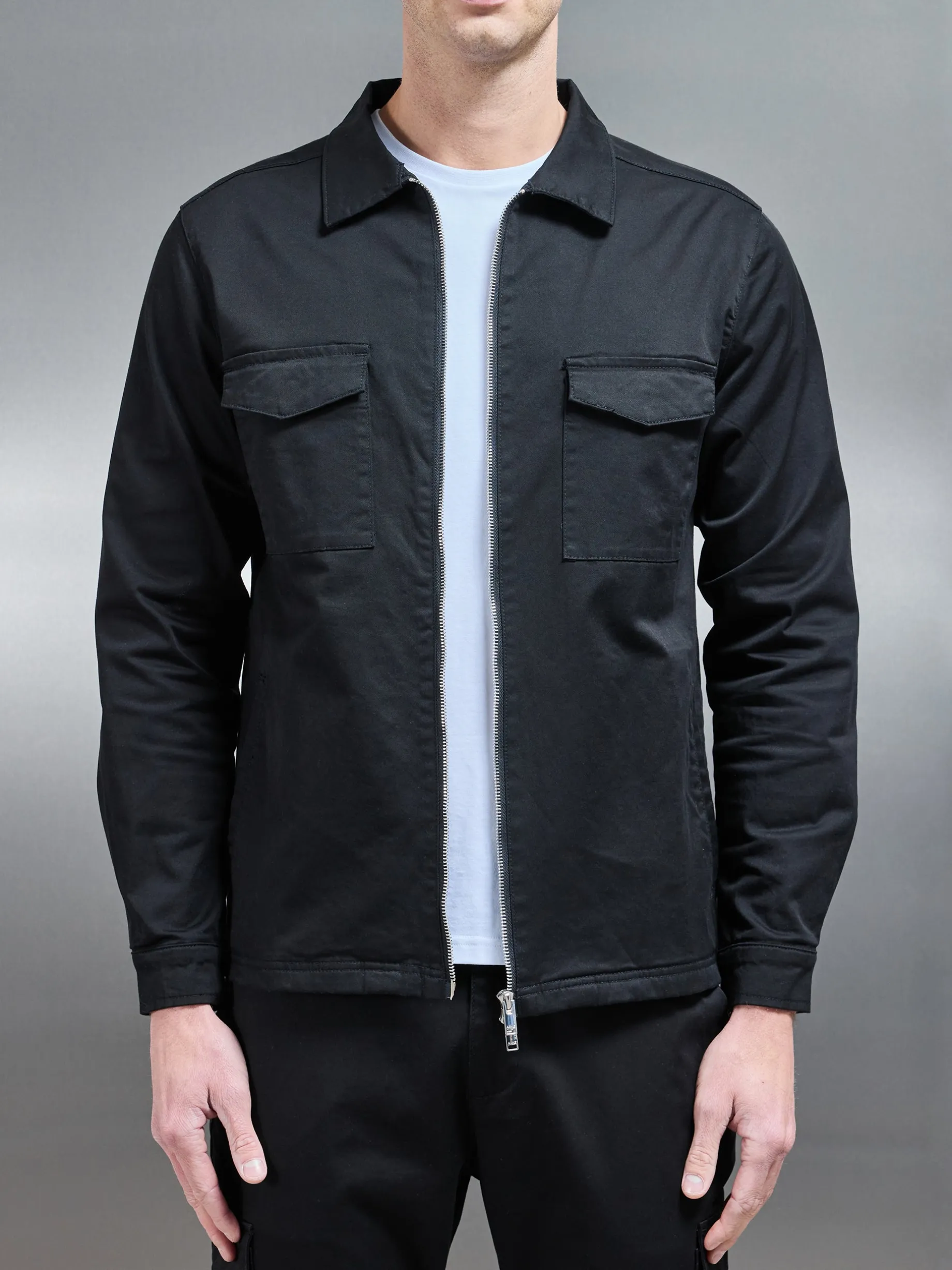 Tailored Cotton Cargo Jacket - Black
