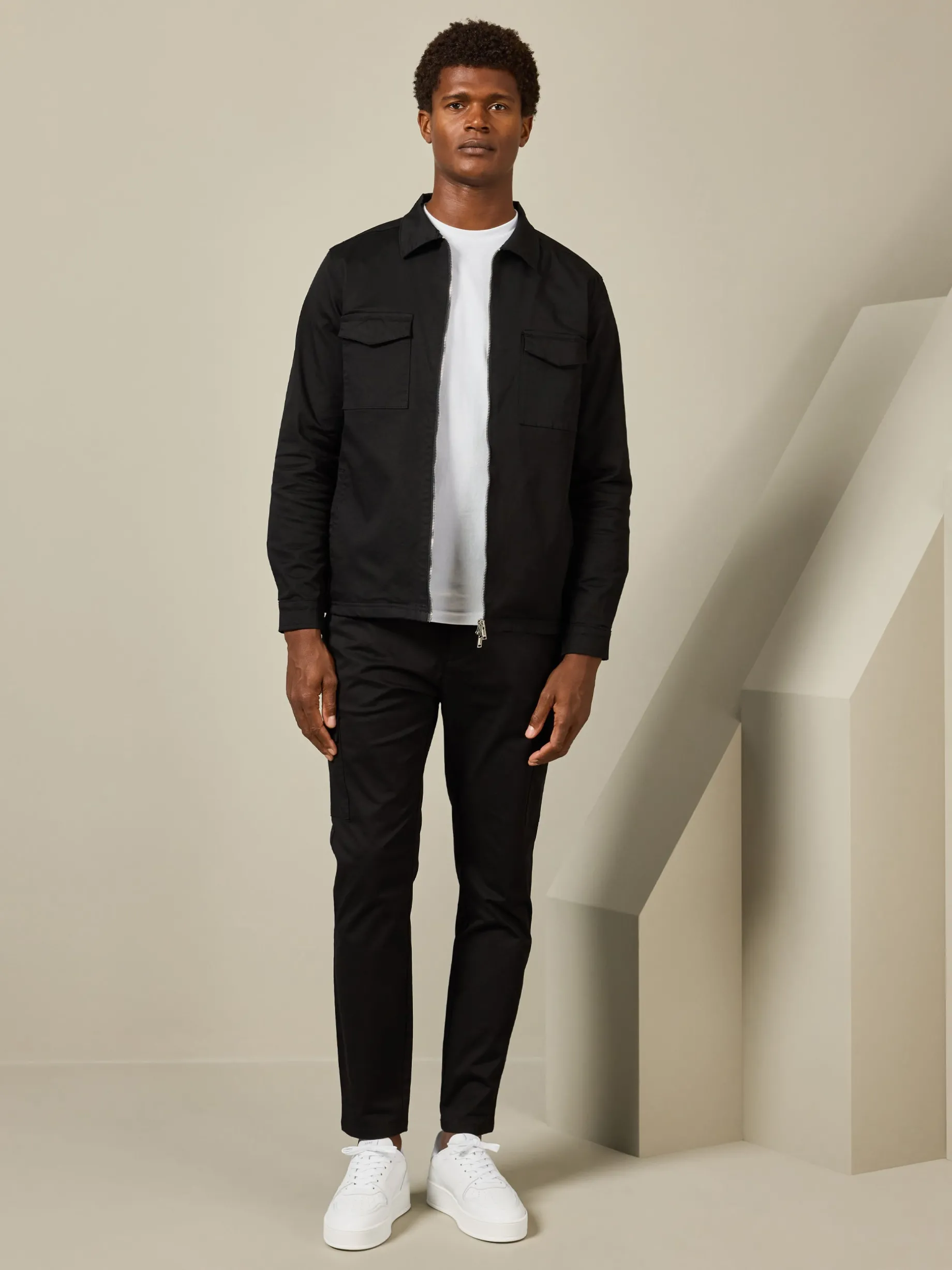 Tailored Cotton Cargo Jacket - Black
