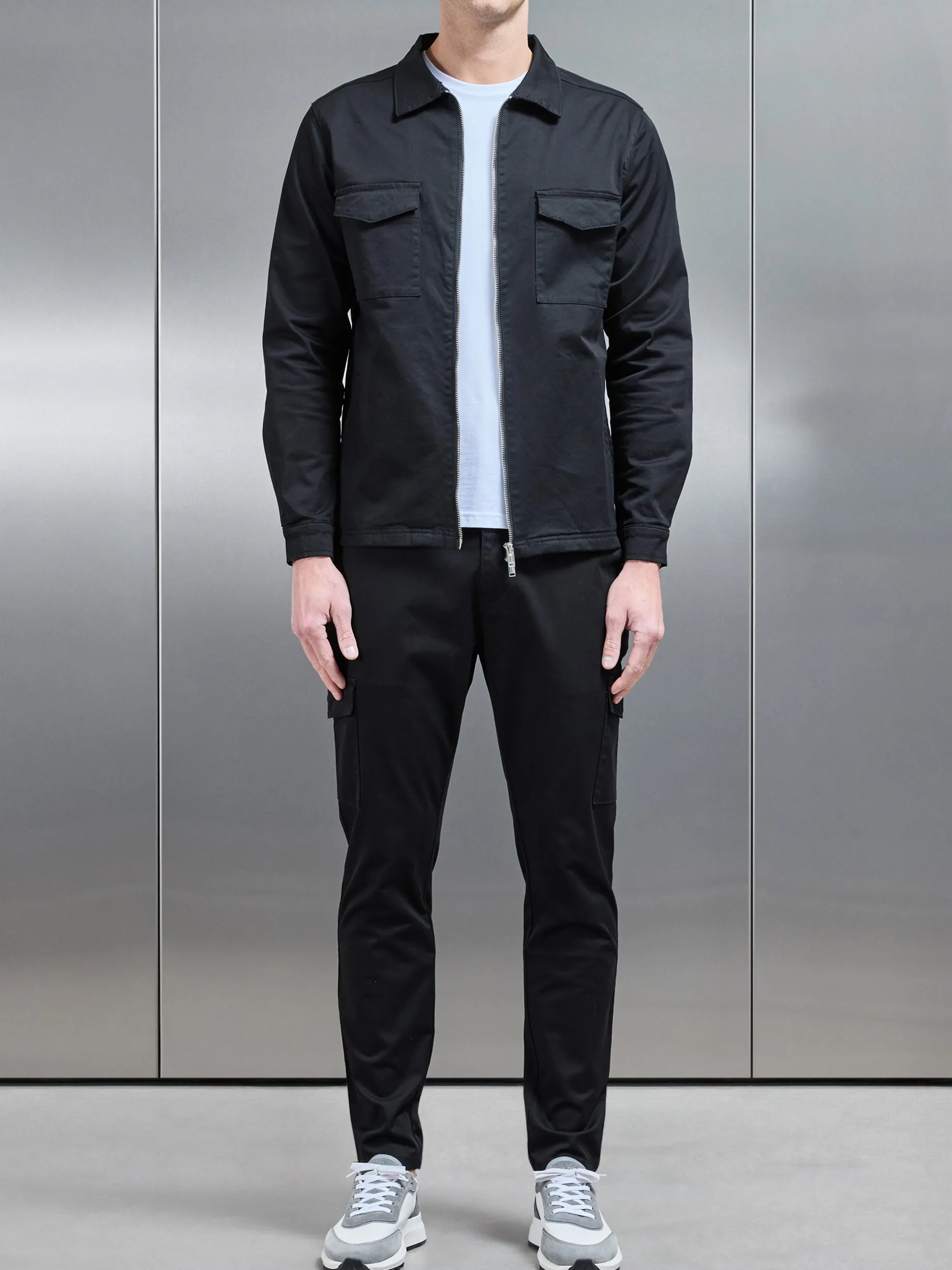 Tailored Cotton Cargo Jacket - Black