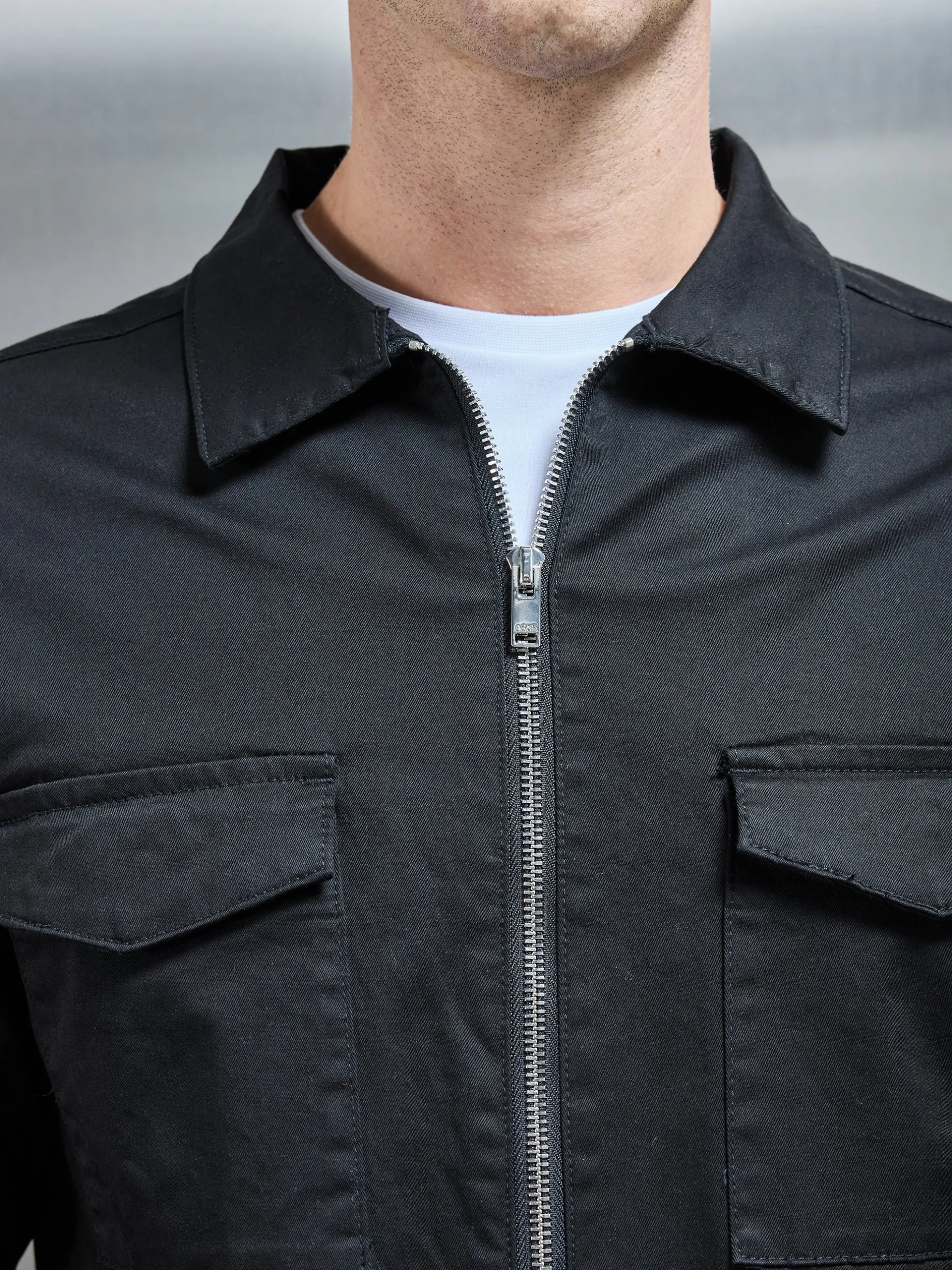 Tailored Cotton Cargo Jacket - Black