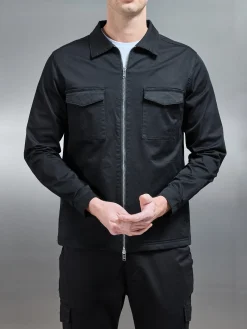 Tailored Cotton Cargo Jacket - Black