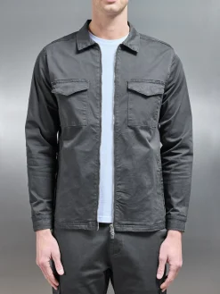 Tailored Cotton Cargo Jacket - Grey