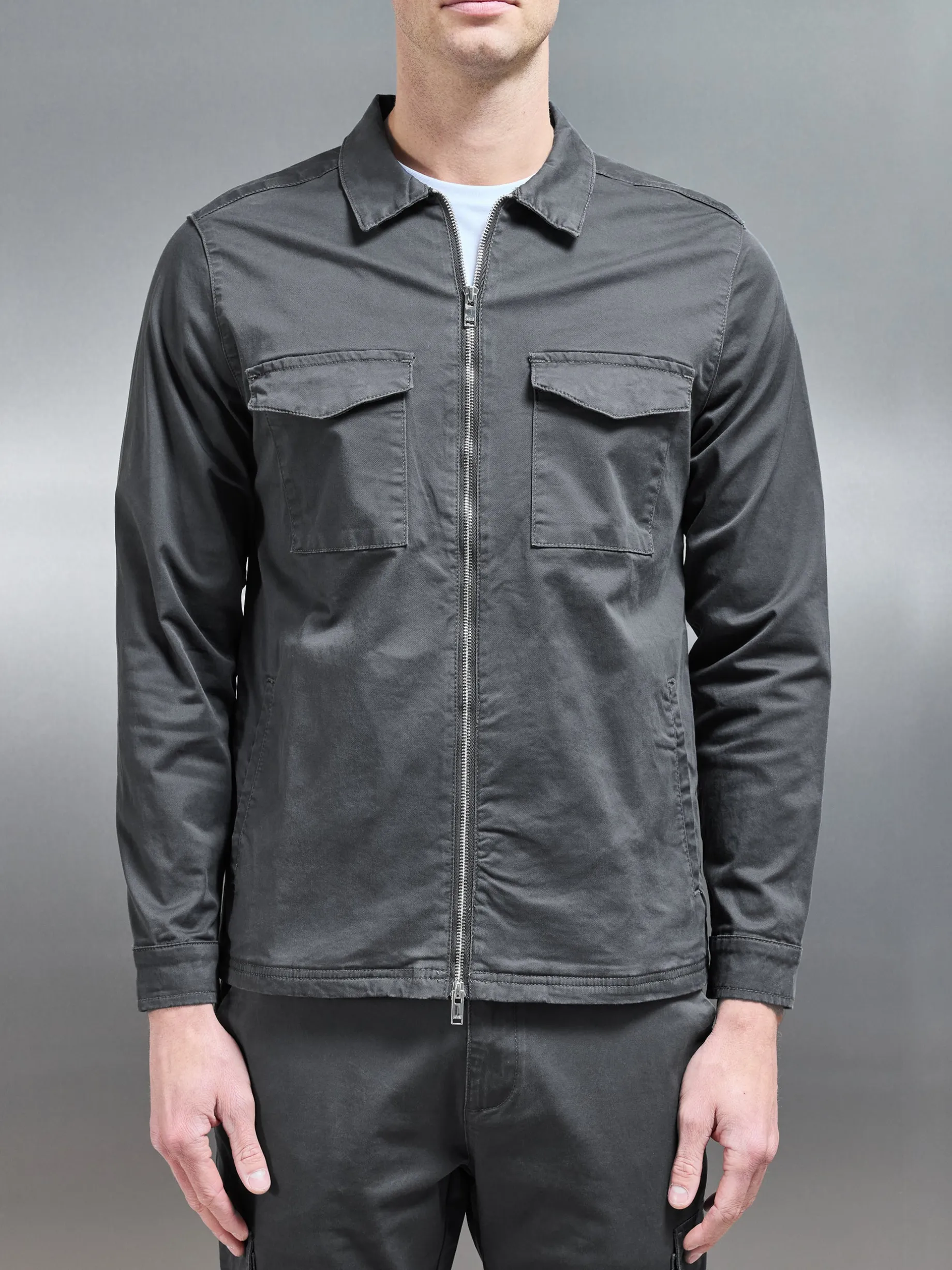 Tailored Cotton Cargo Jacket - Grey