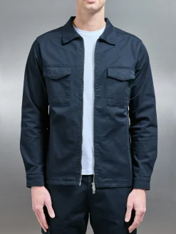 Tailored Cotton Cargo Jacket - Navy