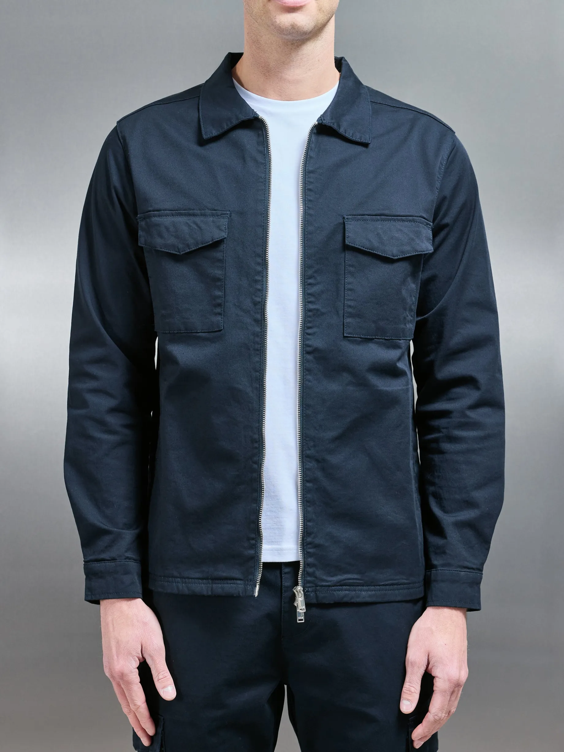 Tailored Cotton Cargo Jacket - Navy