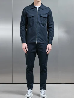 Tailored Cotton Cargo Jacket - Navy