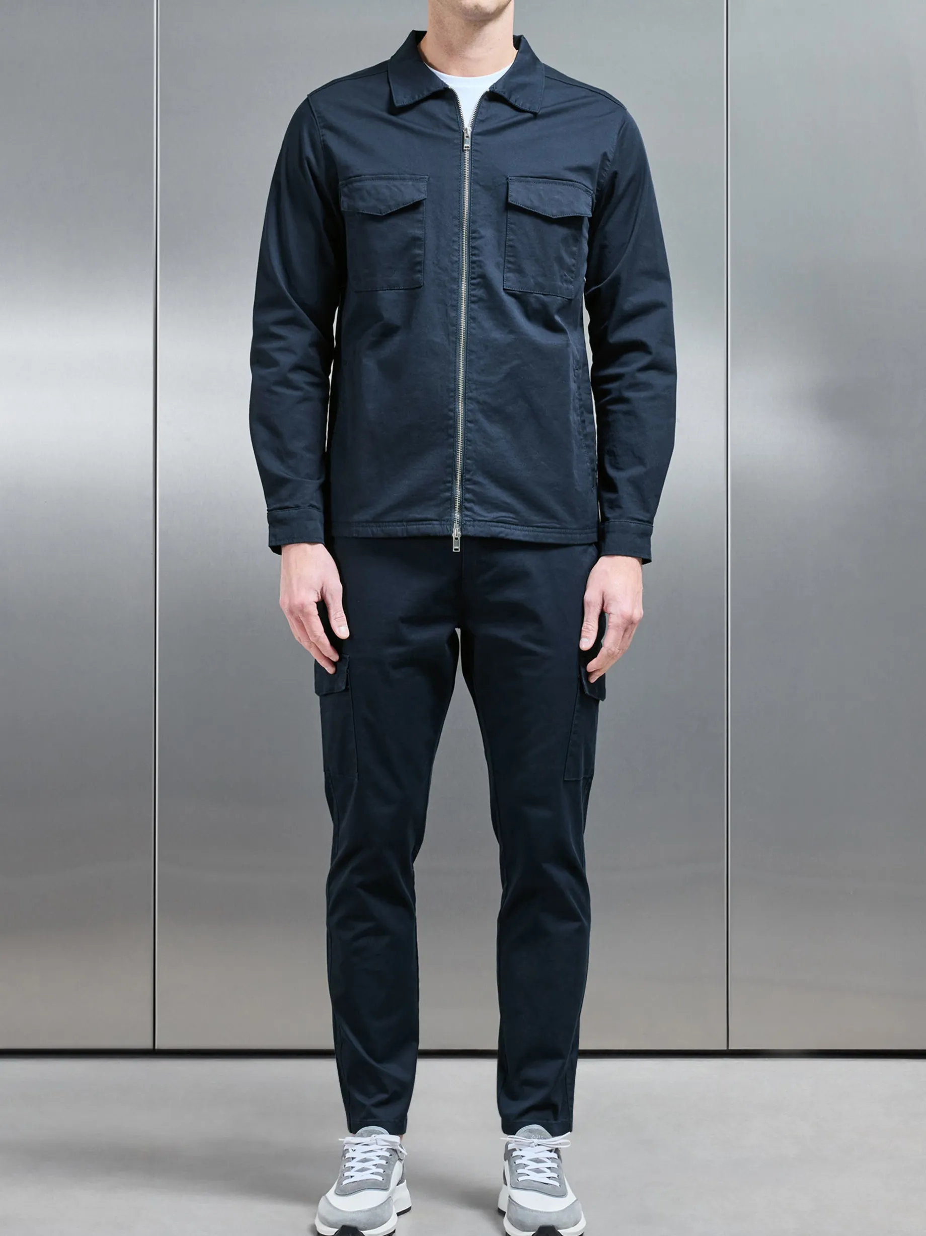 Tailored Cotton Cargo Jacket - Navy