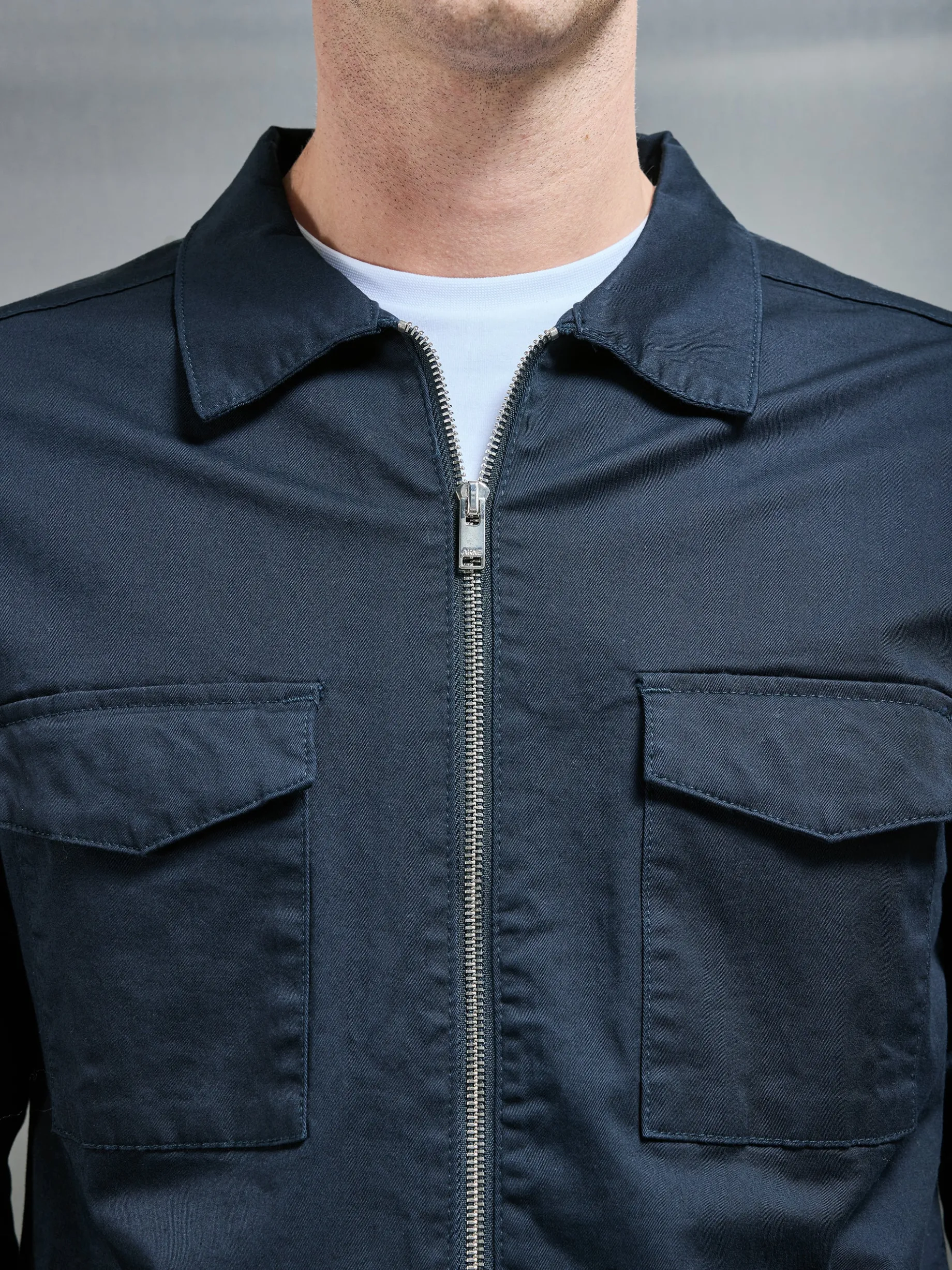 Tailored Cotton Cargo Jacket - Navy