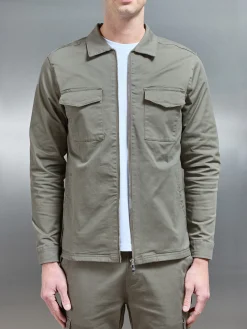 Tailored Cotton Cargo Jacket - Olive