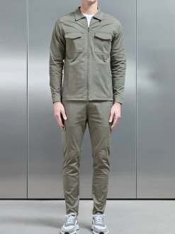 Tailored Cotton Cargo Jacket - Olive