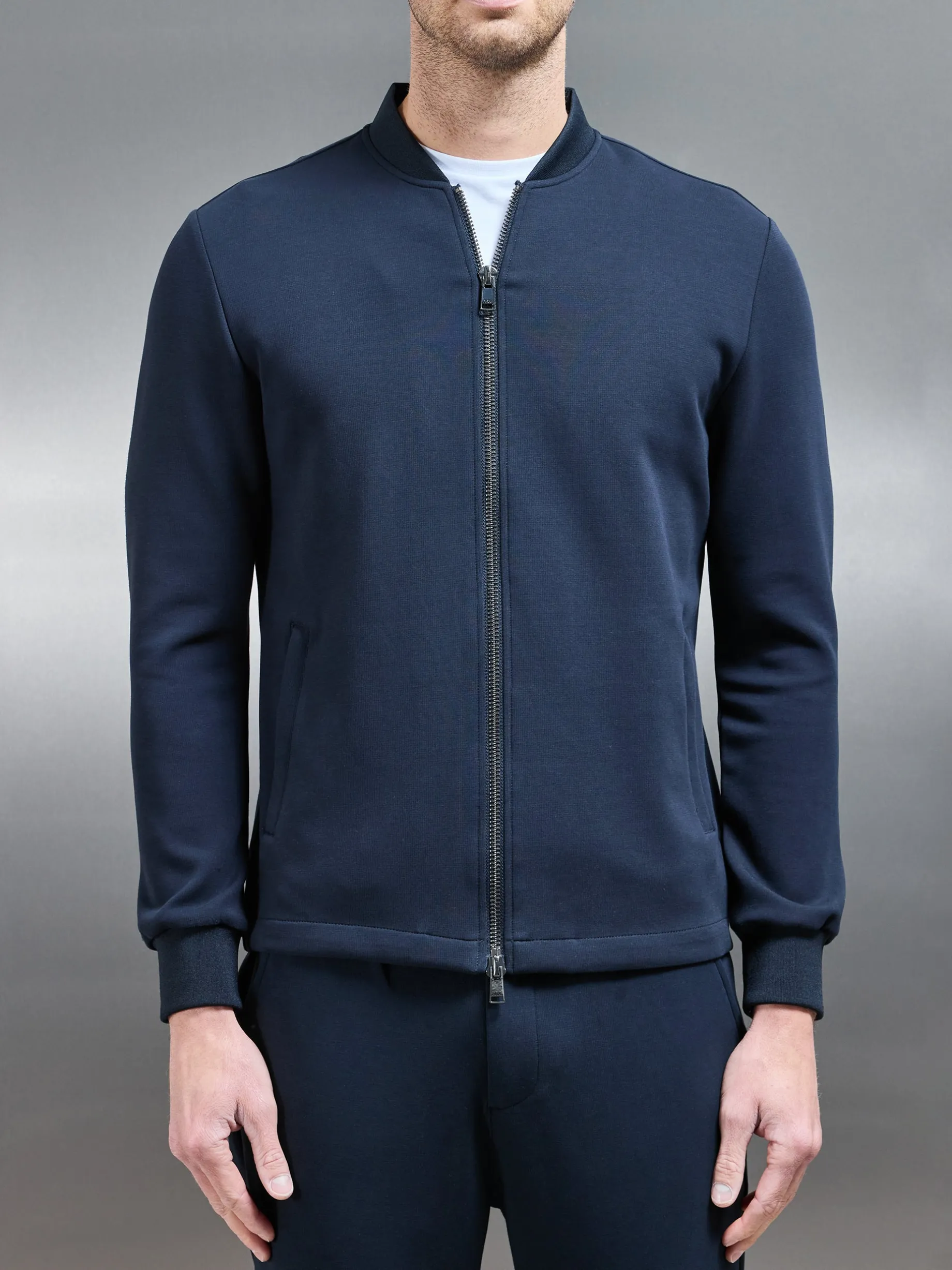 Tailored Interlock Bomber Jacket - Navy
