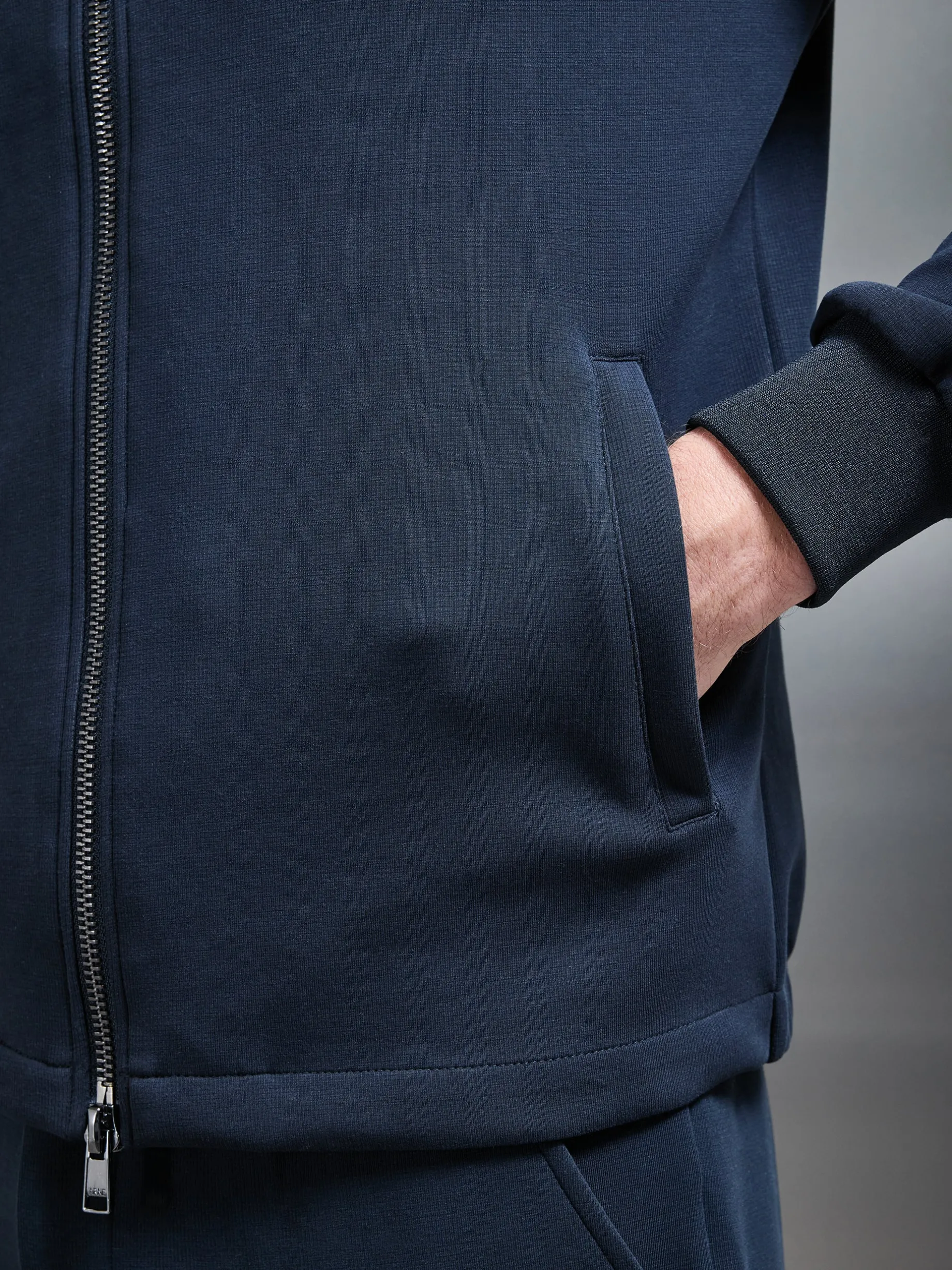 Tailored Interlock Bomber Jacket - Navy