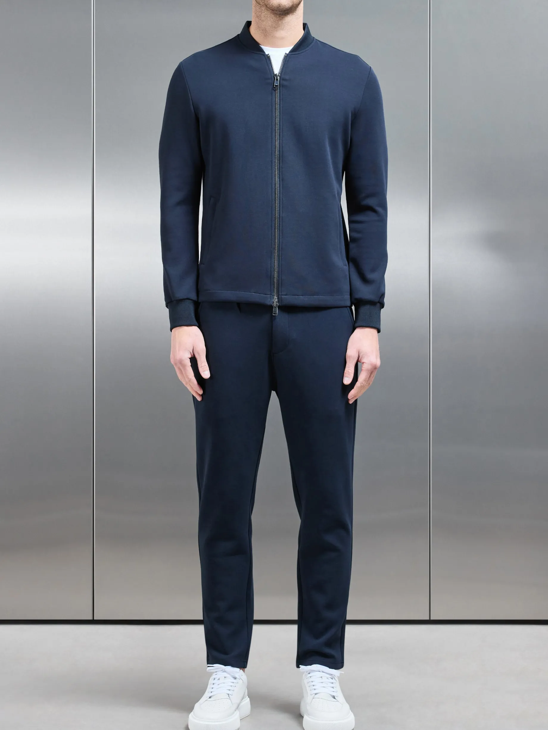 Tailored Interlock Bomber Jacket - Navy