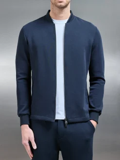 Tailored Interlock Bomber Jacket - Navy