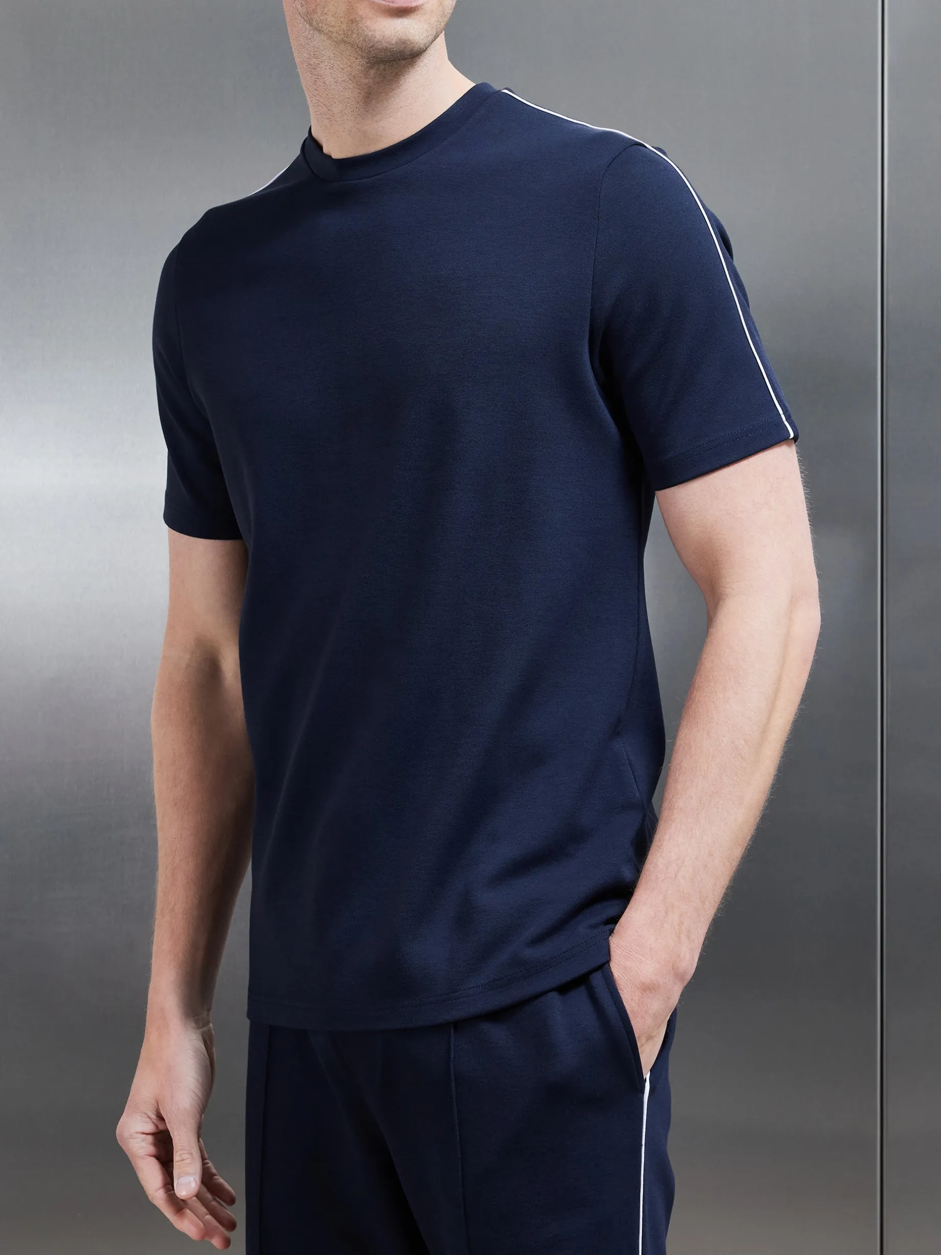 Technical Jersey Piping T-Shirt - Navy