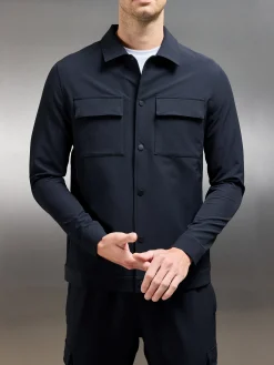Technical Mid Weight Popper Overshirt - Navy