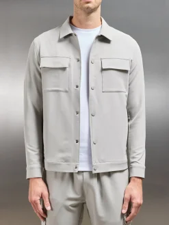 Technical Mid Weight Popper Overshirt - Stone