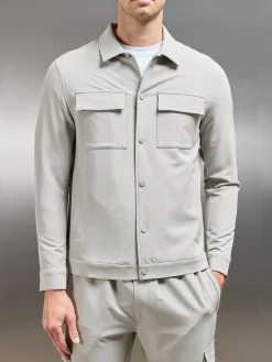Technical Mid Weight Popper Overshirt - Stone