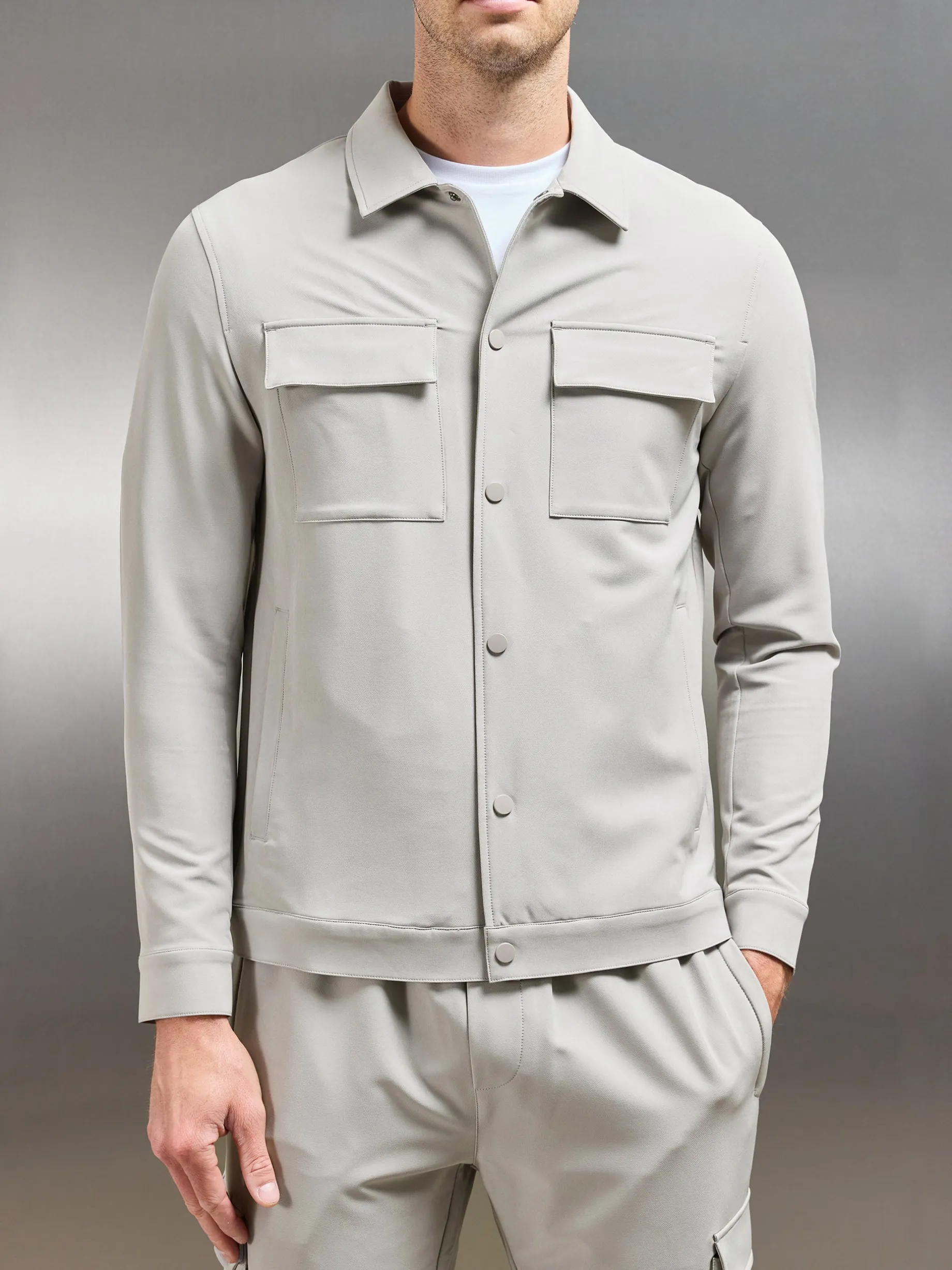 Technical Mid Weight Popper Overshirt - Stone