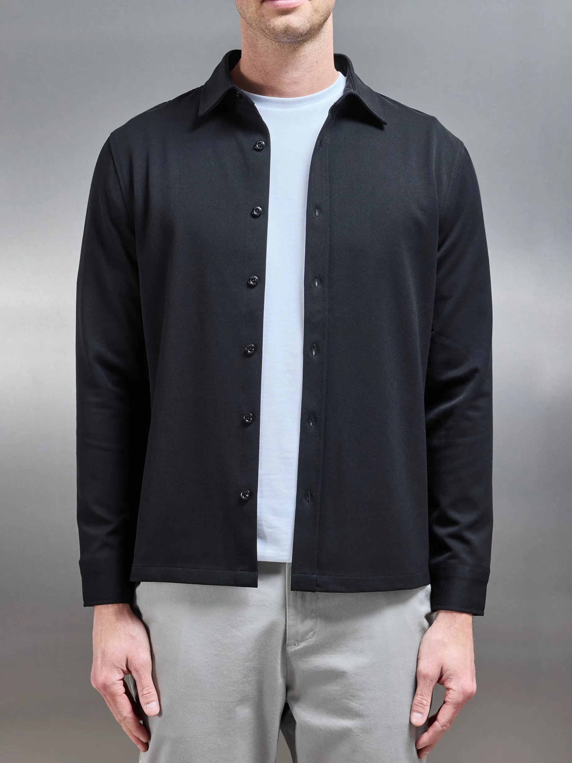 Textured Button Through Shirt - Black