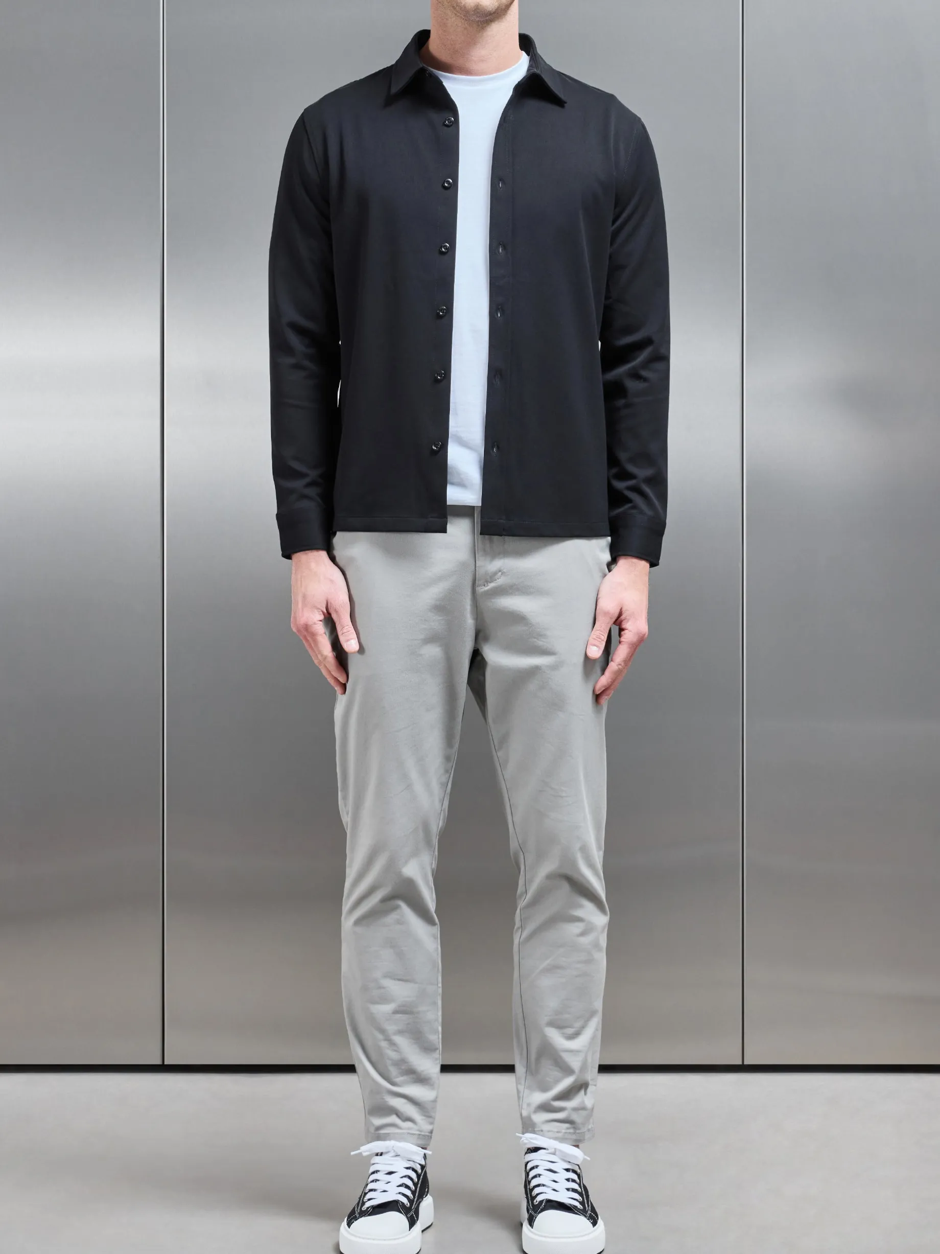 Textured Button Through Shirt - Black