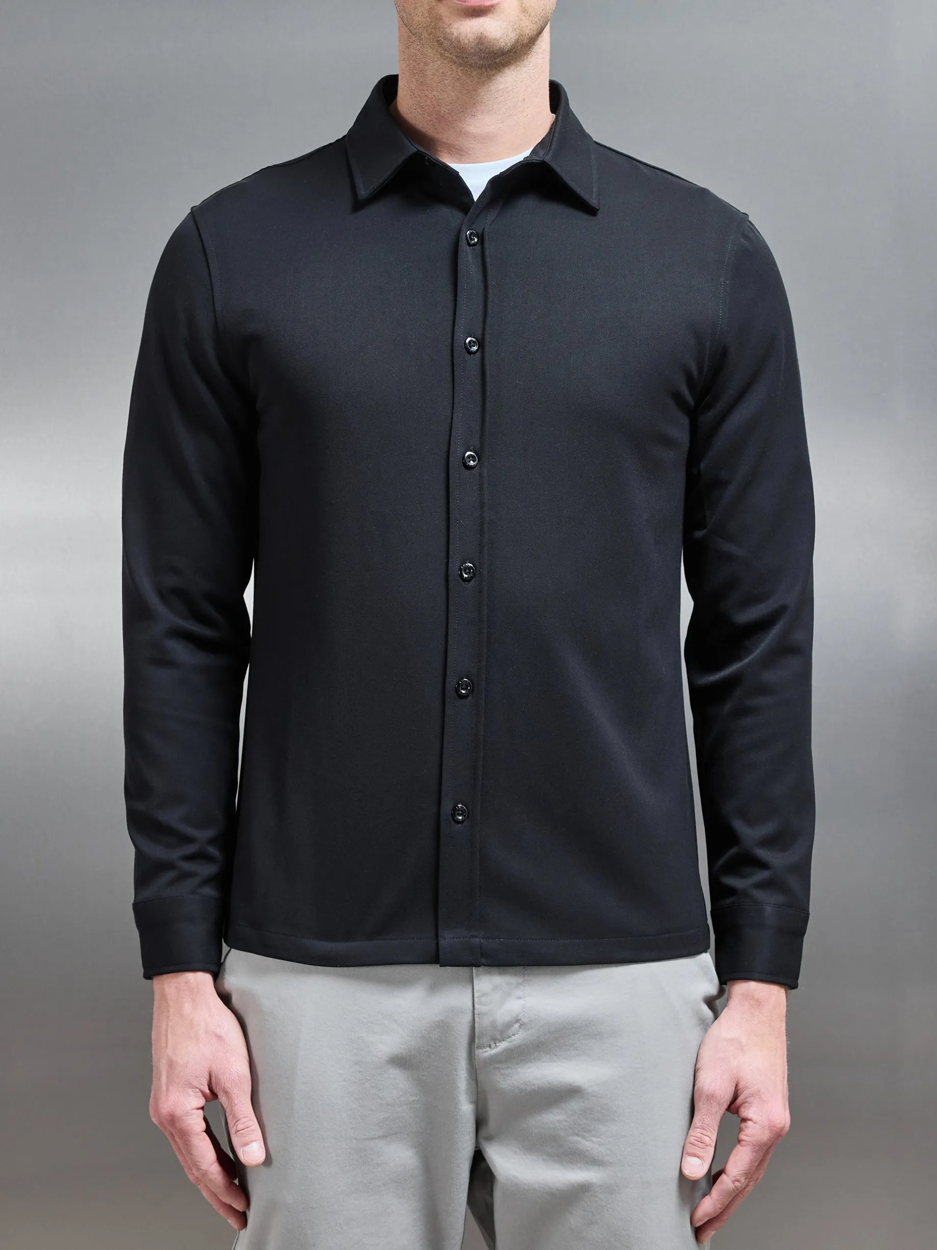 Textured Button Through Shirt - Black