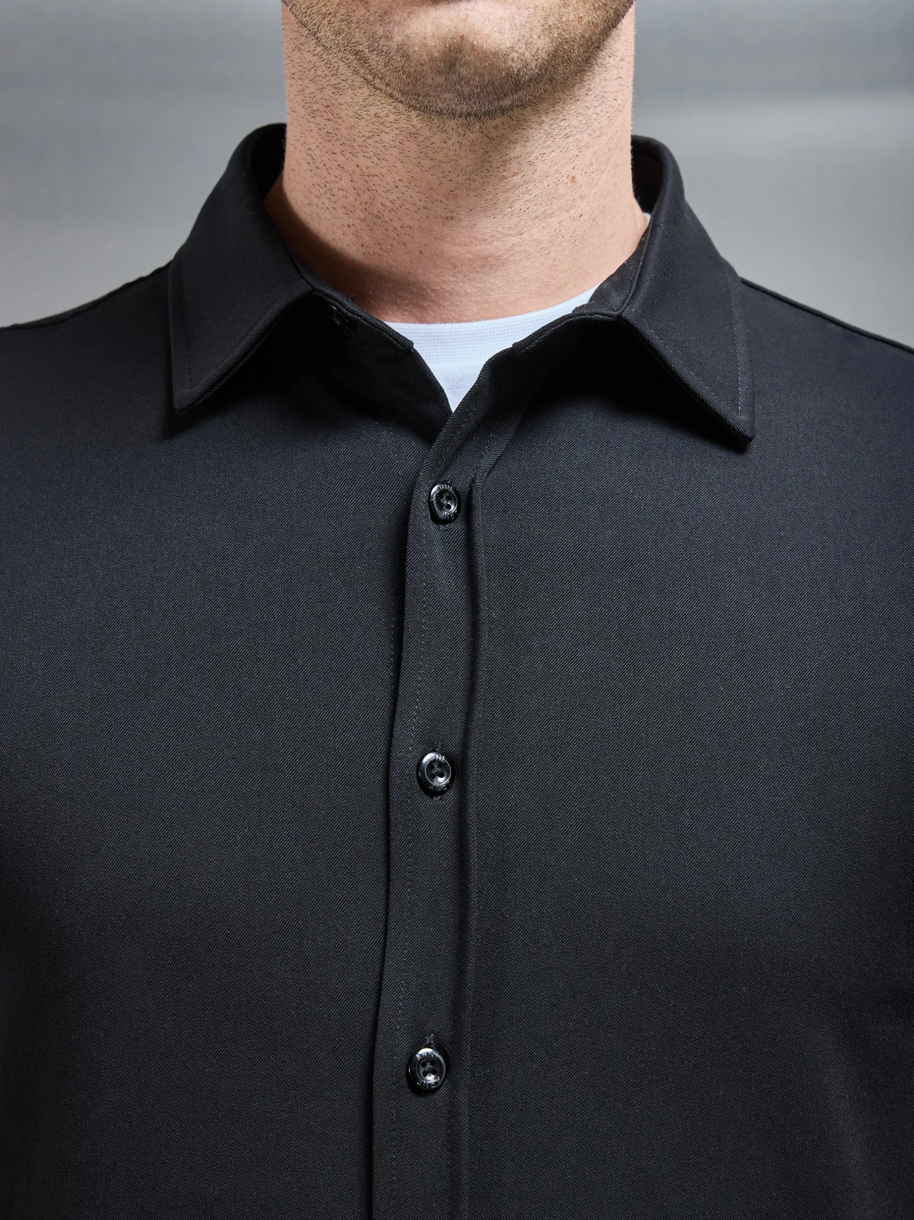 Textured Button Through Shirt - Black