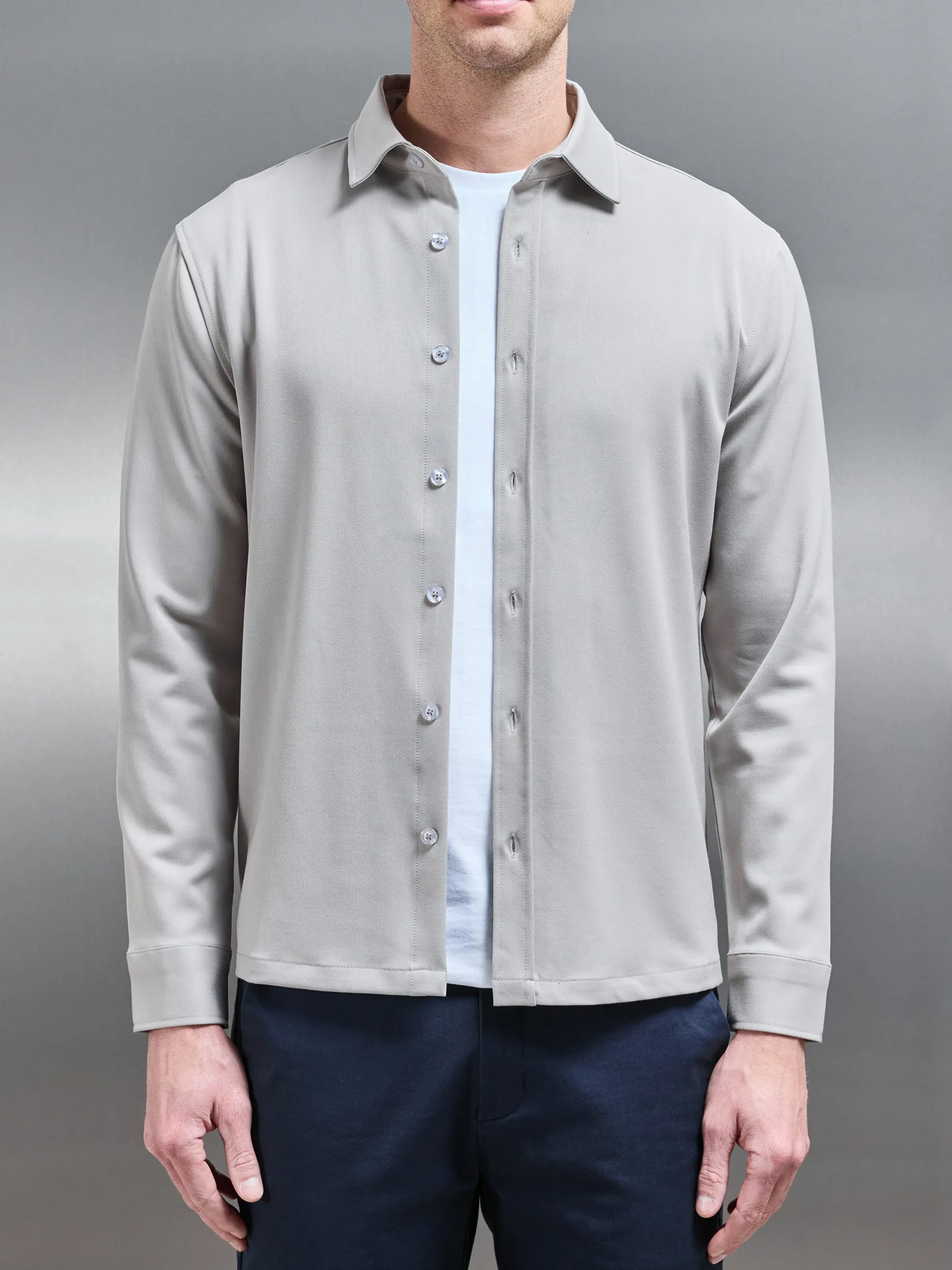 Textured Button Through Shirt - Stone