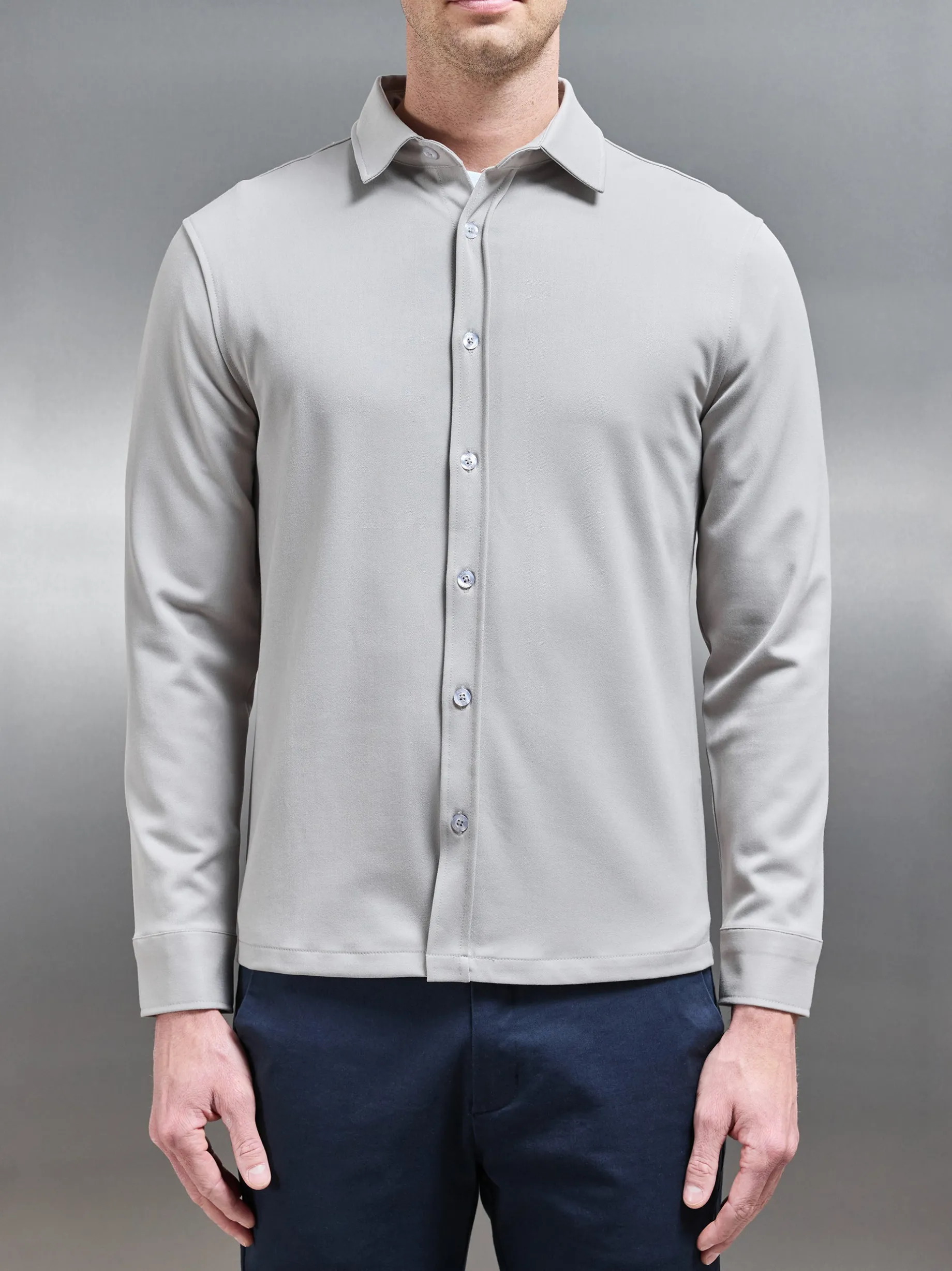 Textured Button Through Shirt - Stone