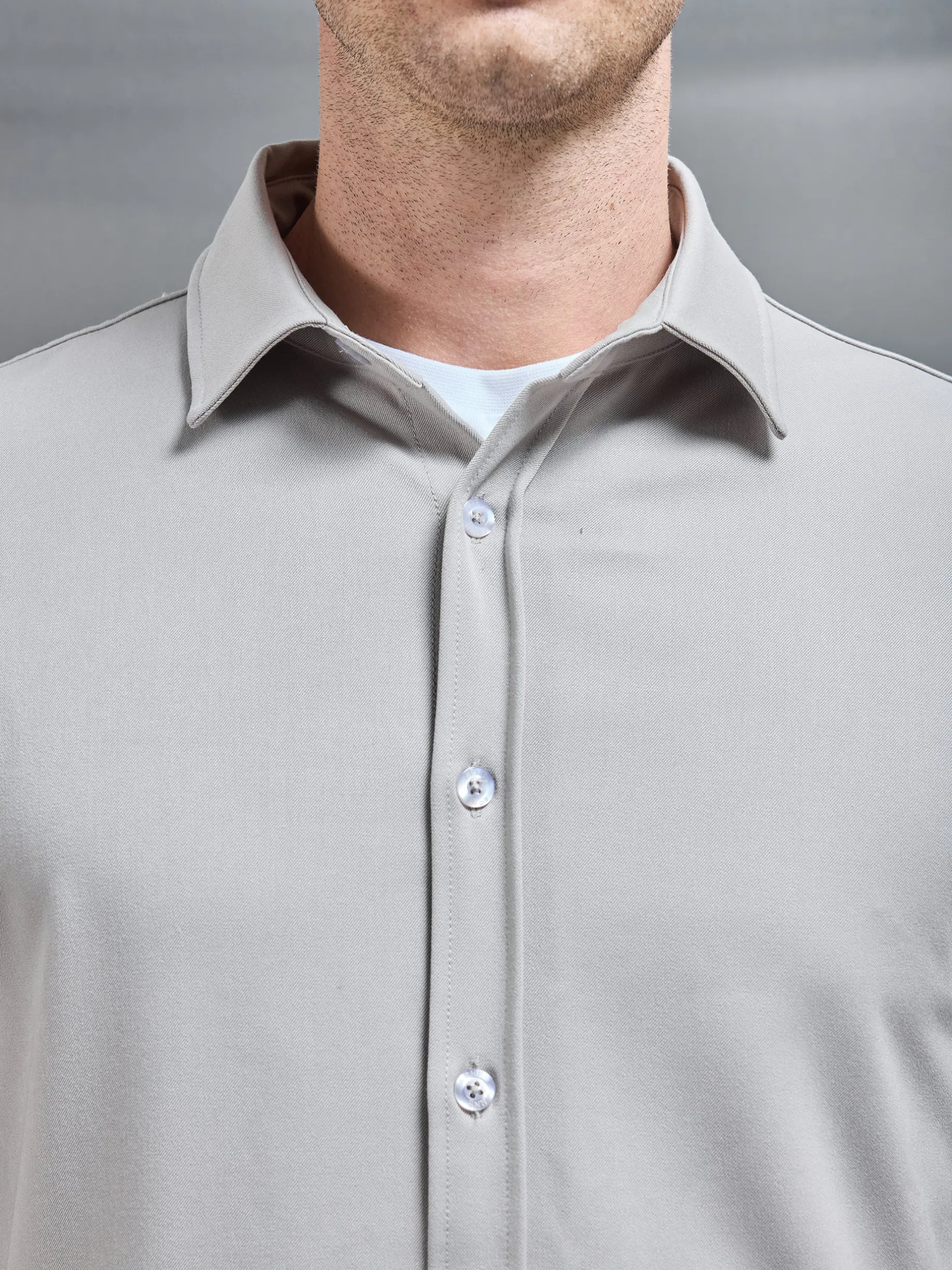 Textured Button Through Shirt - Stone