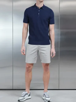 Textured Egyptian Cotton Polo Shirt - Navy