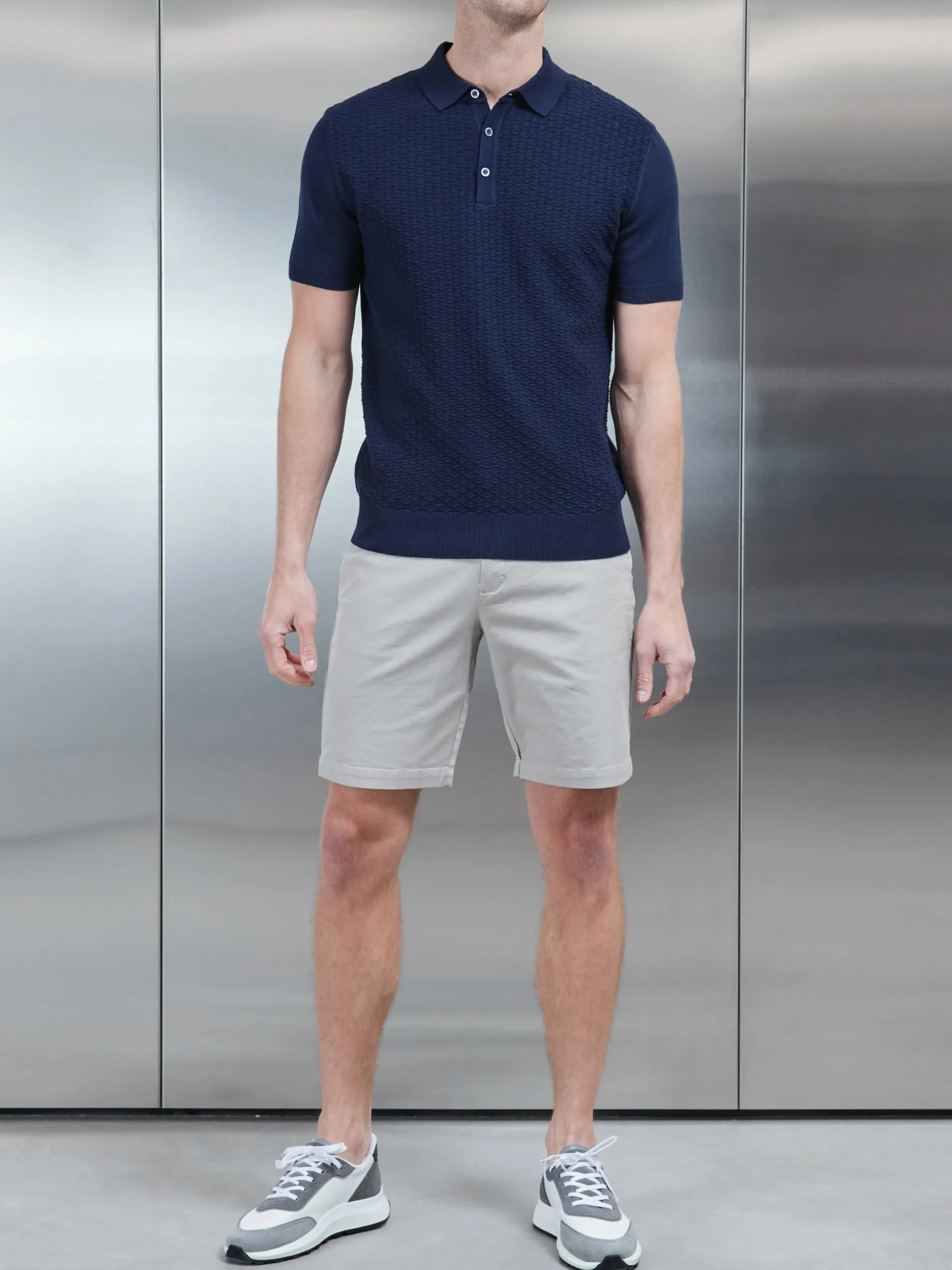 Textured Egyptian Cotton Polo Shirt - Navy