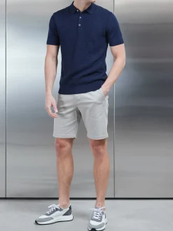 Textured Egyptian Cotton Polo Shirt - Navy