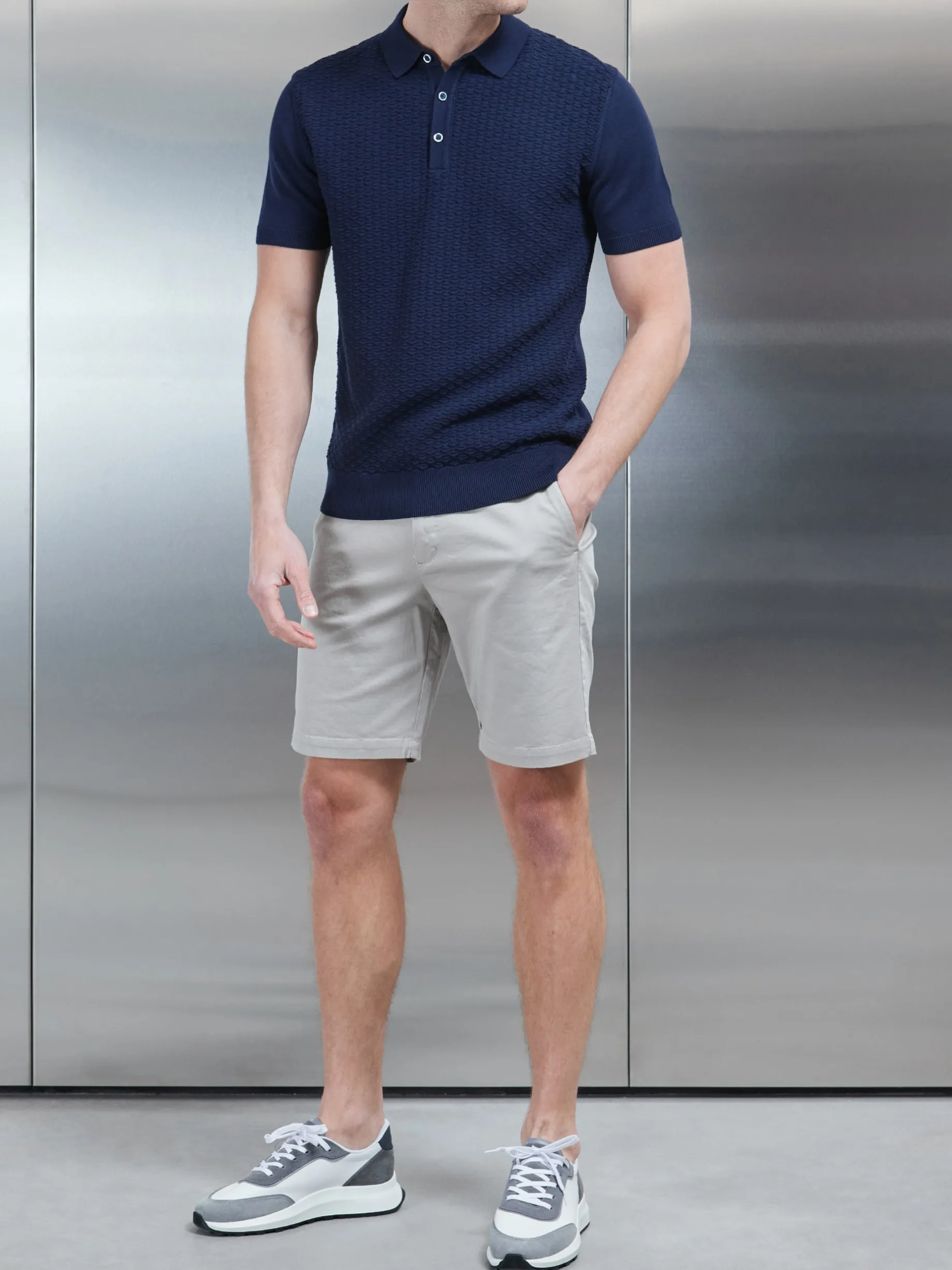 Textured Egyptian Cotton Polo Shirt - Navy