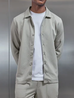 Textured Interlock Overshirt - Stone
