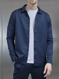 Textured Interlock Overshirt - Navy