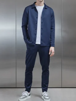 Textured Interlock Overshirt - Navy