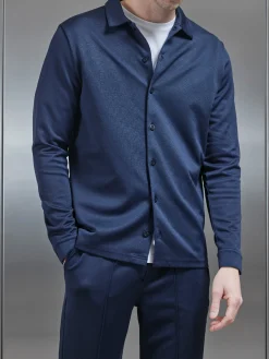 Textured Interlock Overshirt - Navy
