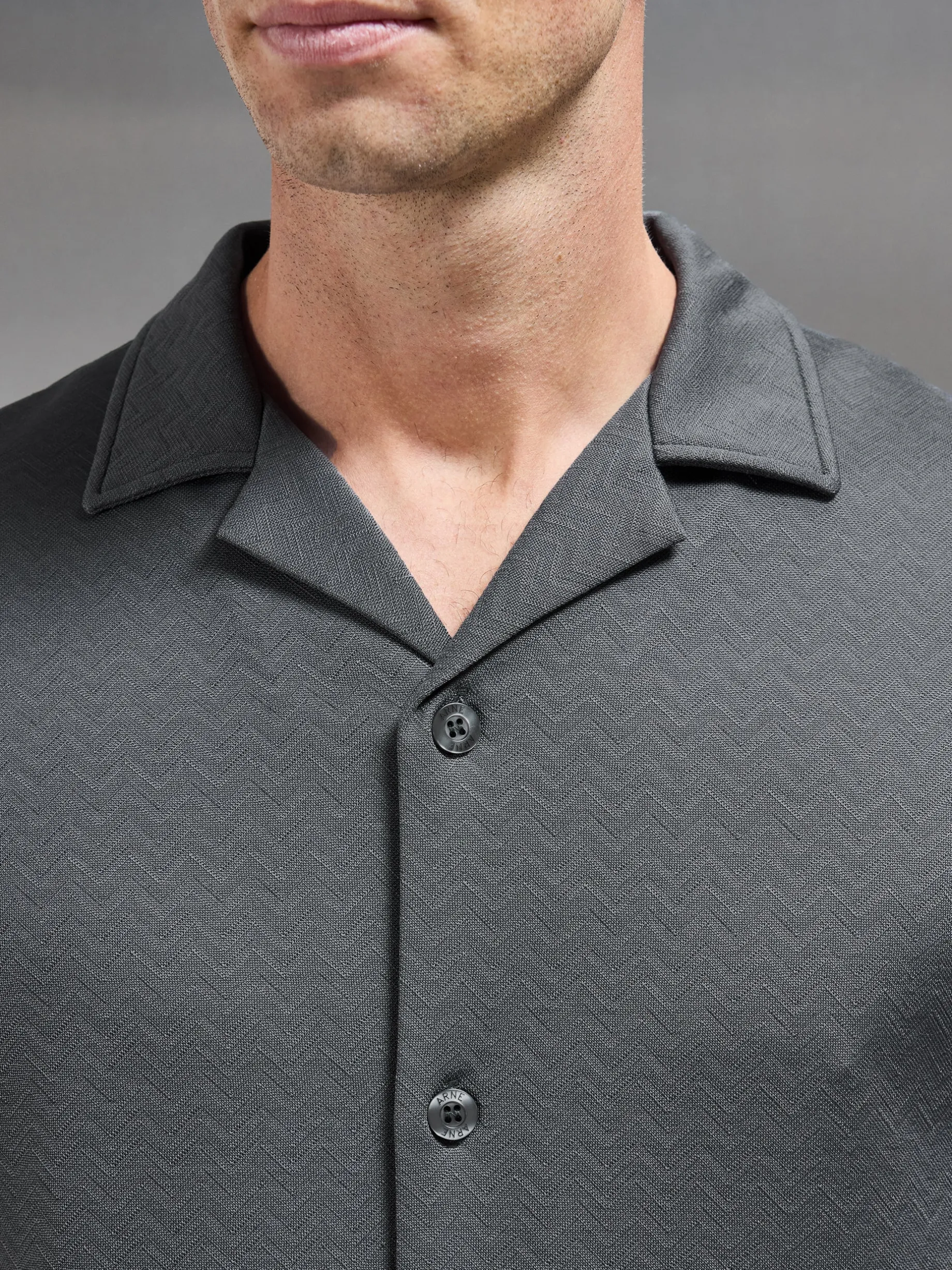 Textured Interlock Revere Collar Shirt - Grey