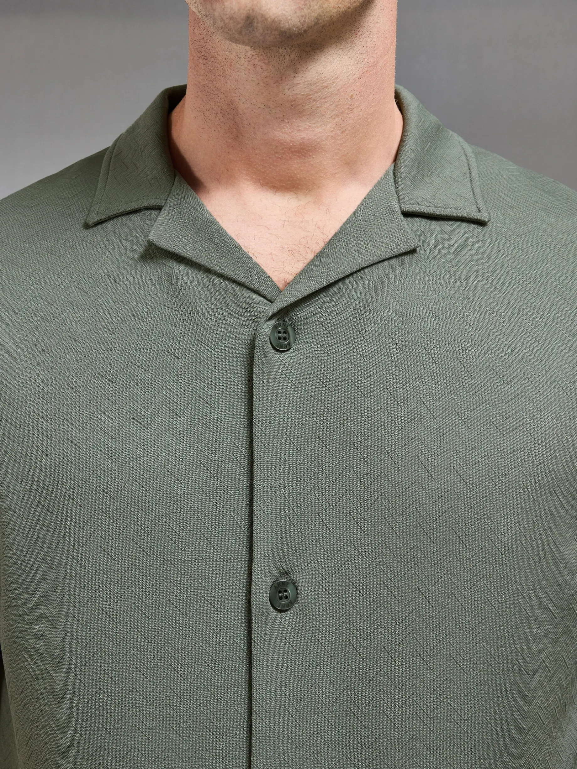 Textured Interlock Revere Collar Shirt - Olive
